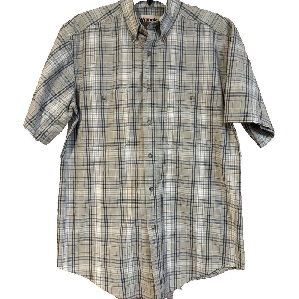 Wrangler Rugged Wear Shirt Mens Medium M Short Sleeve Plaid Button Up Western